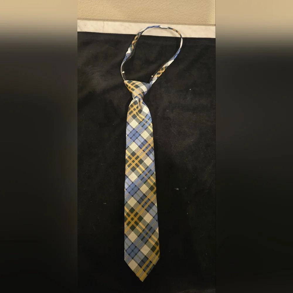 Blue and Yellow Plaid Kids's Tie Size M/L